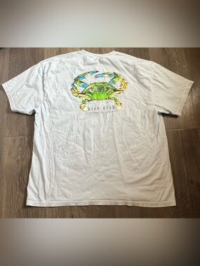 XXL Men's Blue Crab Graphic Back Print Short Sleeve T-Shirt - White